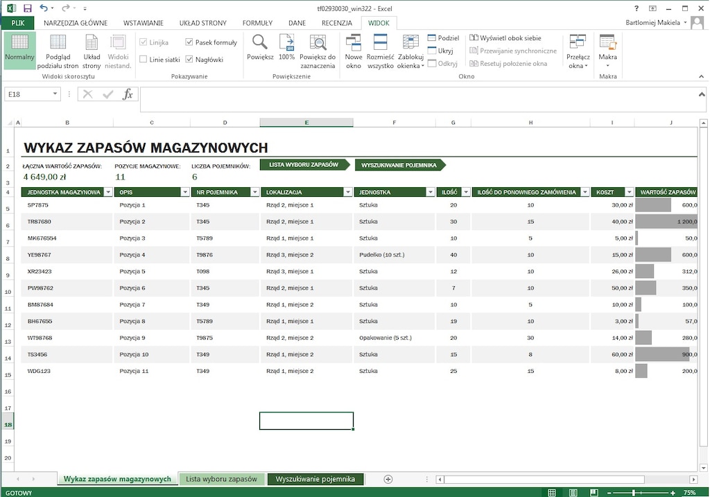 Inwentaryzacja w Excelu wymaga ręcznego zarządzania przyjęciami i wydaniami ładunków