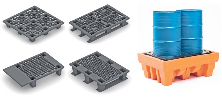 Przykłady różnych modeli palet plastikowych.