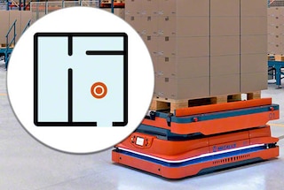 W trakcie konfigurowania systemu robot AMR skanuje magazyn, aby stworzyć wirtualną mapę magazynu