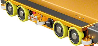 Wózek Pallet Shuttle 3D jest wyposażony w 8 kół do jazdy w kanale