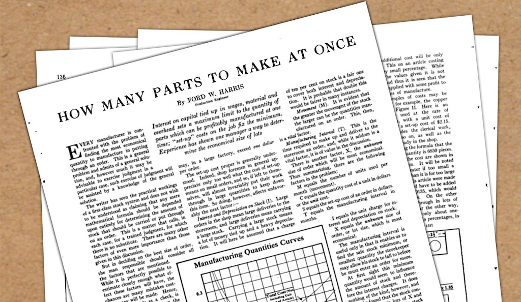 Inżynier produkcji Ford Whitman Harris zaprezentował EOQ (Economic Order Quantity) na łamach magazynu Factory w 1913 roku