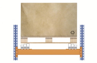 W regałach cart push-back palety spoczywają na wózkach z wyjątkiem ostatniej, która opiera się bezpośrednio na szynach